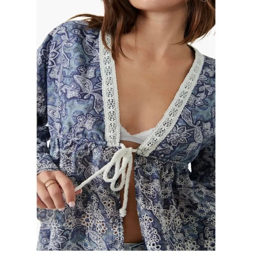 Free People Boho Lace Top Anissa Bed Jacket Women’s Reg Size Large V729 Retails